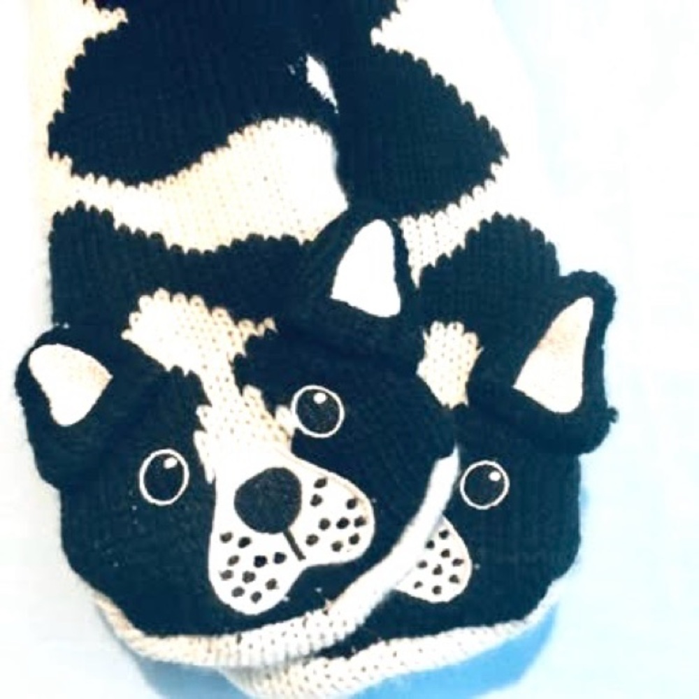 Jane and Bleecker Non Skid Lounge Socks Black and White Dog Slippers with Ears